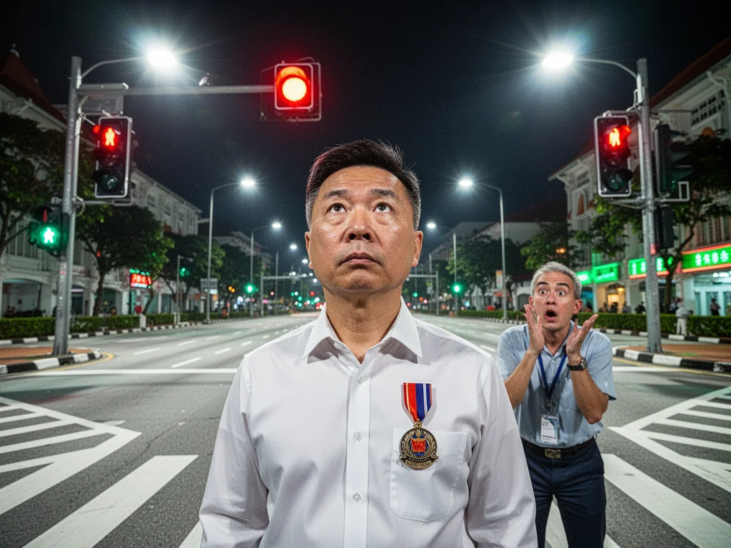 Sinkie Man Stares Down Empty Road, Waits For Green Light, Earns National Medal of Discipline.