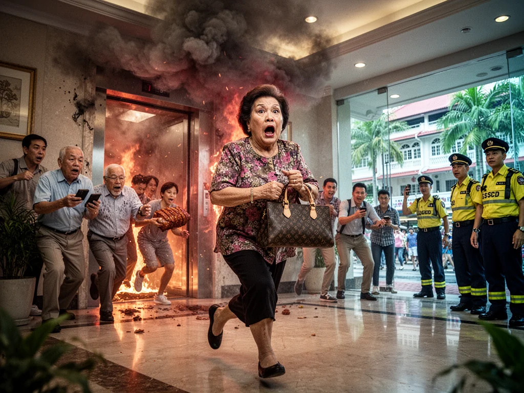 Sinkies Flee Burning Lift To Avoid Becoming Overpriced Char Siew