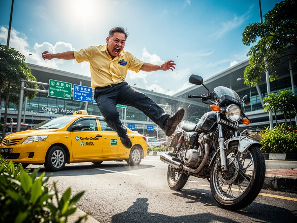 Singapore Taxi Uncle Masterfully Uses Leg To Exchange Insurance Details
