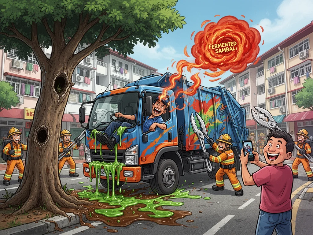 Garbage Truck Identifies As Rubbish After Hougang Tree Collision