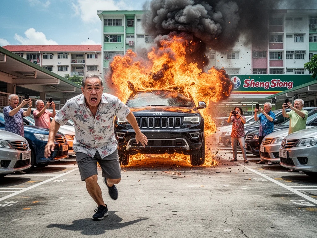 Jeep Finally Achieves Peak Ruggedness By Exploding In Bedok Carpark