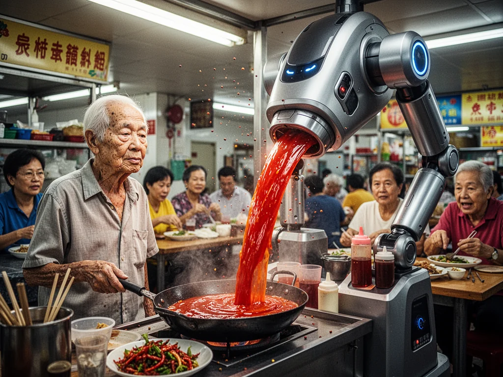Landlord Replaces Dying Traditional Hawker With Robot Shitting Red Chili Oil