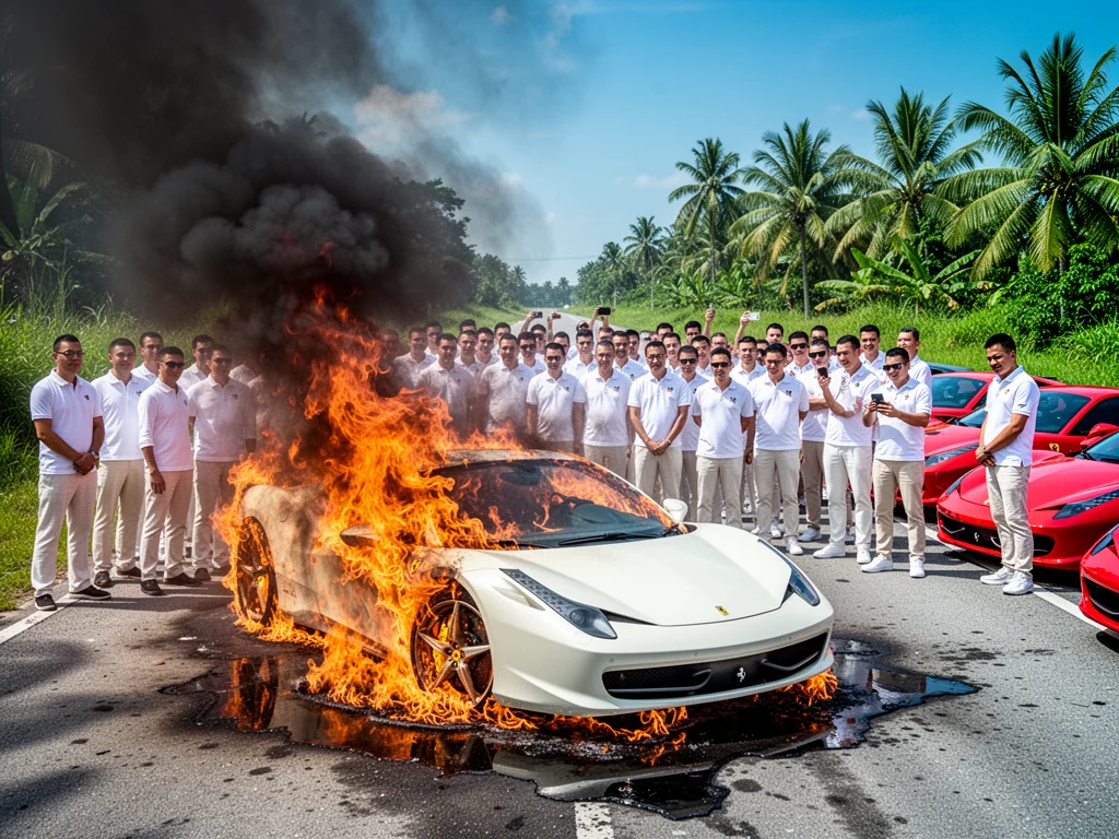30 Ferrari Owners Watch Friend Burn Because Fire Extinguishers Ruin Aerodynamics